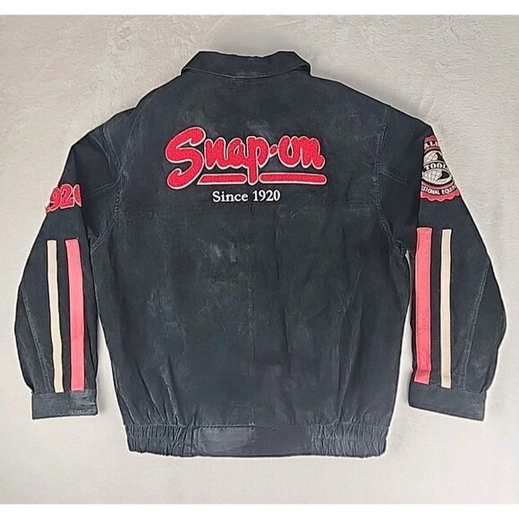 Snap On Tools 2008 Limited Edition Suede Leather Jacket Mens Black Zip XL - Picture 10 of 16